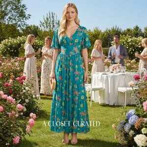 Eywasouls Malibu Maria Floral Maxi Dress XS/S Green NWT